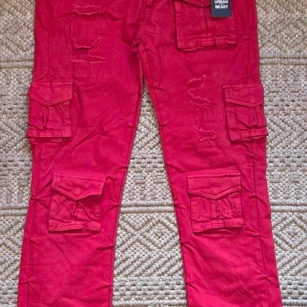Urban Beast Red Stacked Cargo Pants Size 38x36